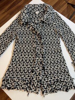 Harold’s Women’s XS Black & Cream Wool Blend Fringe Long Cardigan